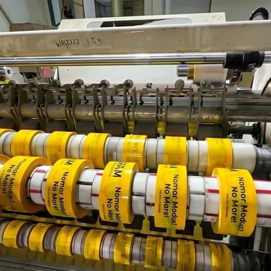 Mesin printing maklon lakban custom logo di pabrik Semarang