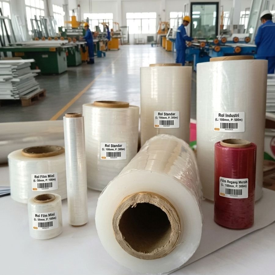 Plastik wrapping stretch film industri — berbagai ukuran rol